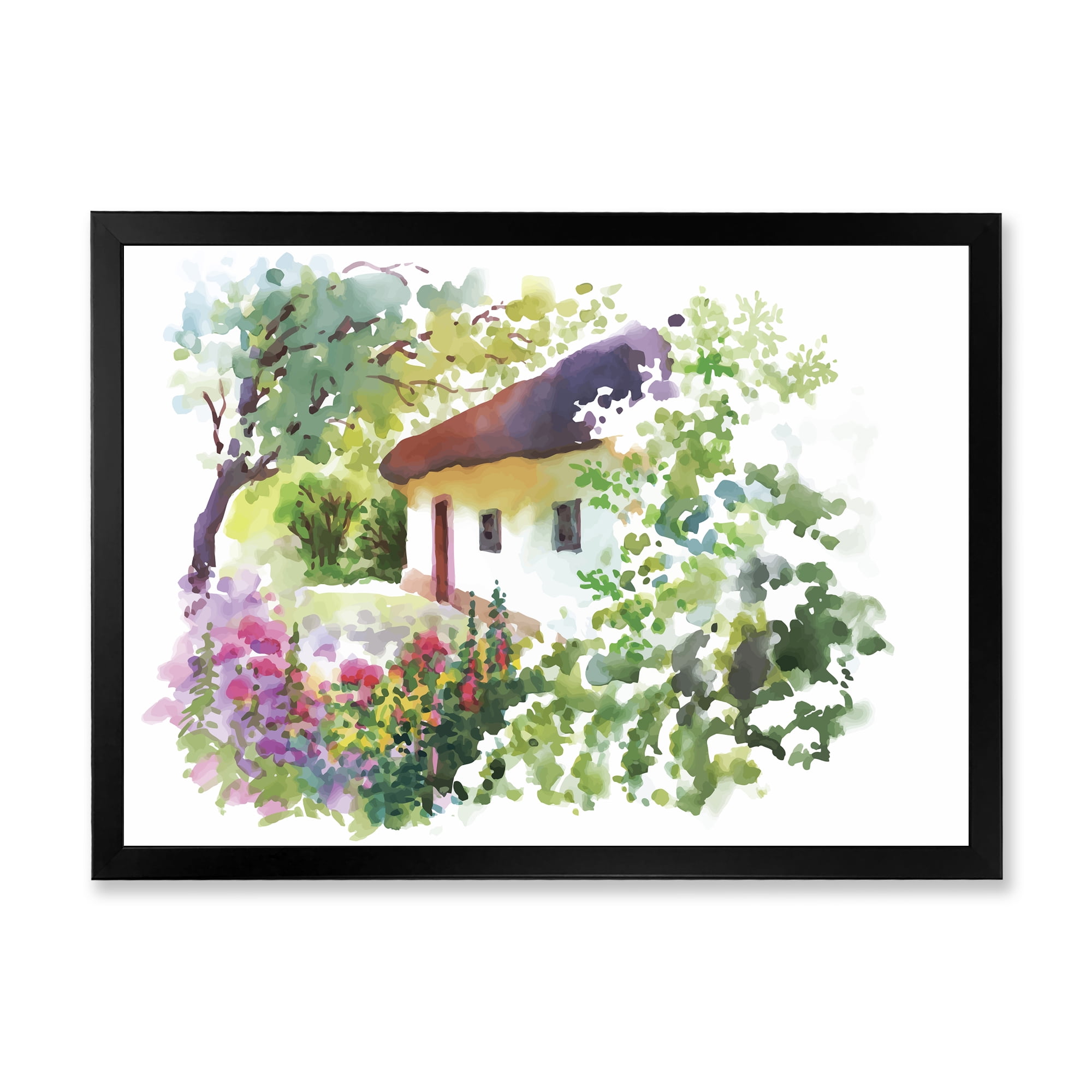 Designart 'Rural Village House On A Green Summer Day' Traditional Framed Art Print