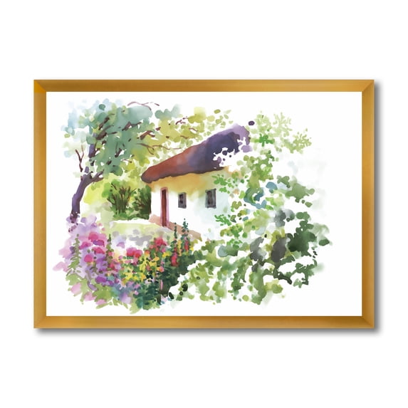 Designart 'Rural Village House On A Green Summer Day' Traditional Framed Art Print