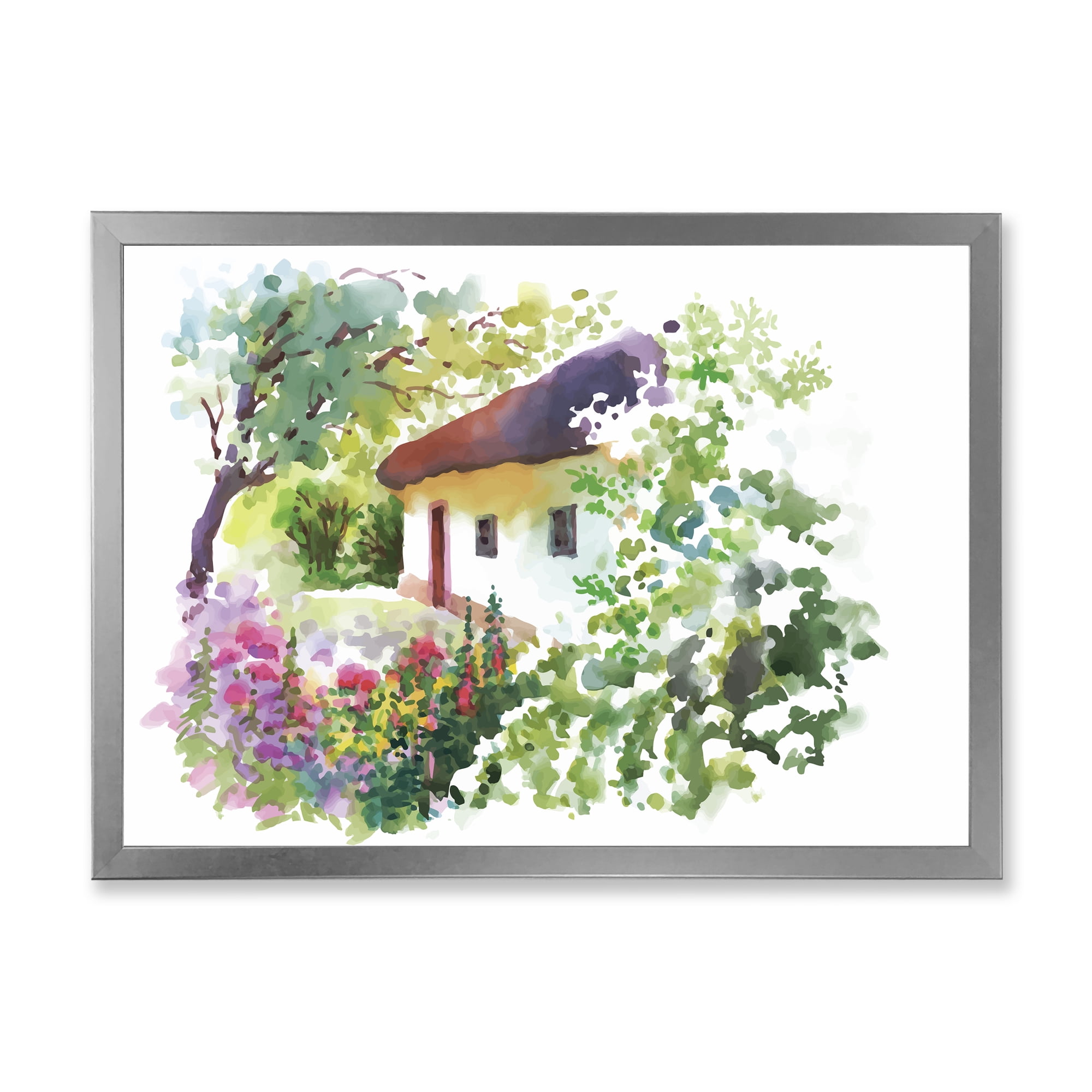 Designart 'Rural Village House On A Green Summer Day' Traditional Framed Art Print