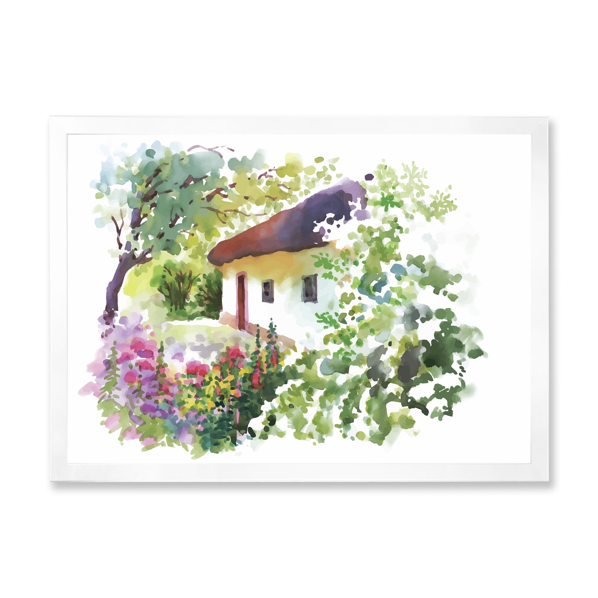 Designart 'Rural Village House On A Green Summer Day' Traditional Framed Art Print