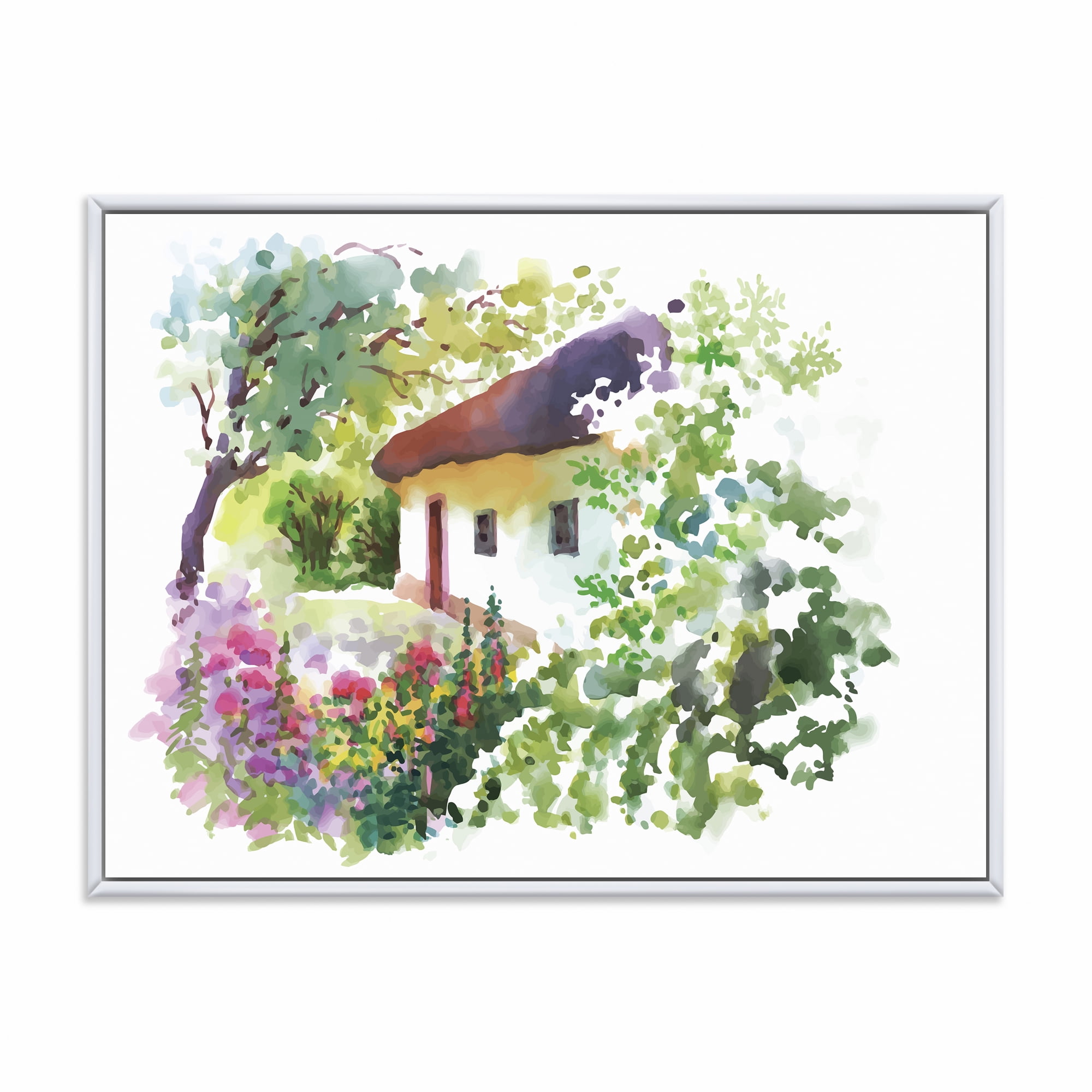 Designart 'Rural Village House On A Green Summer Day' Traditional Framed Canvas Wall Art Print