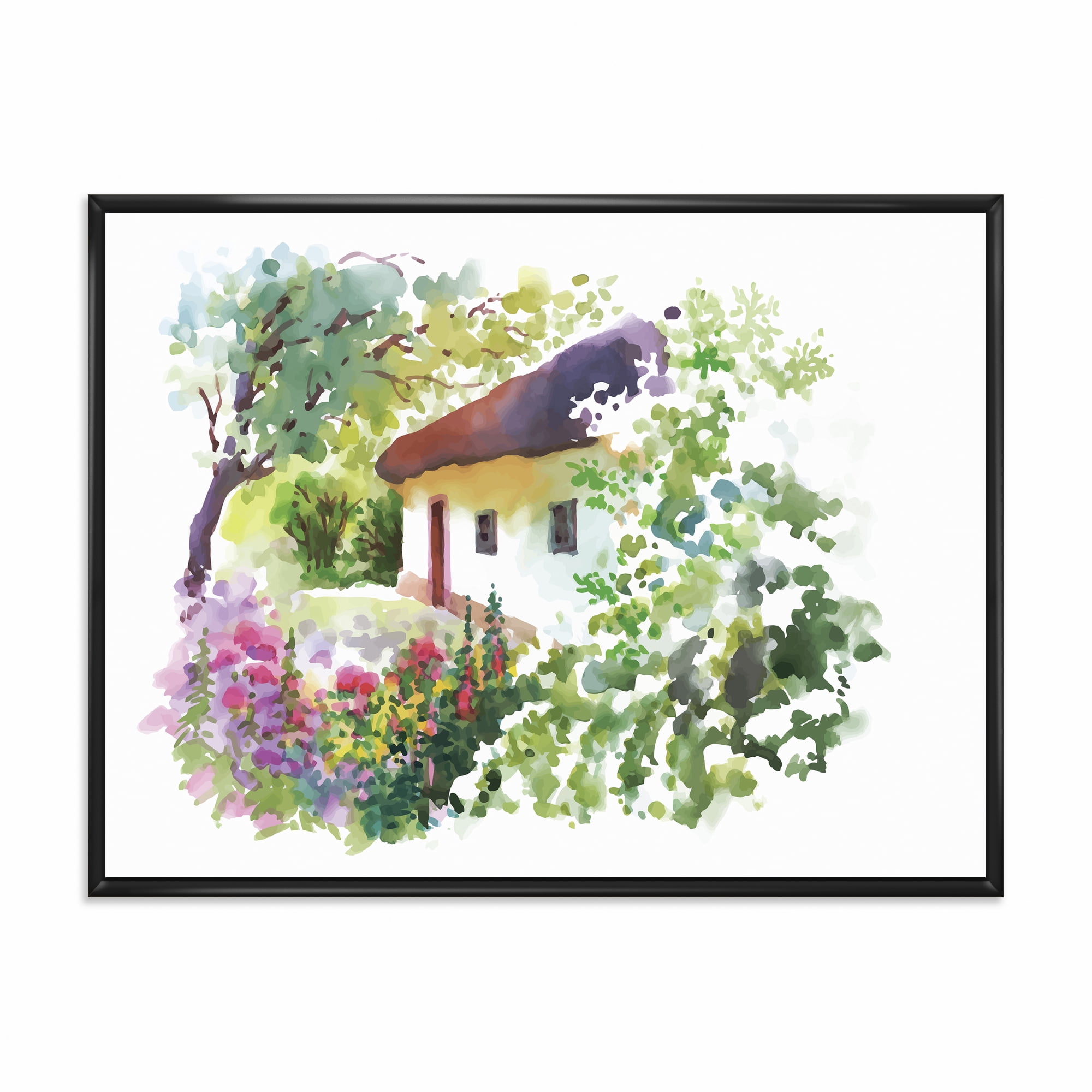 Designart 'Rural Village House On A Green Summer Day' Traditional Framed Canvas Wall Art Print