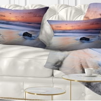 Designart Rushing Waves at Beach Magoito Sintra - Seashore Throw Pillow - 12x20