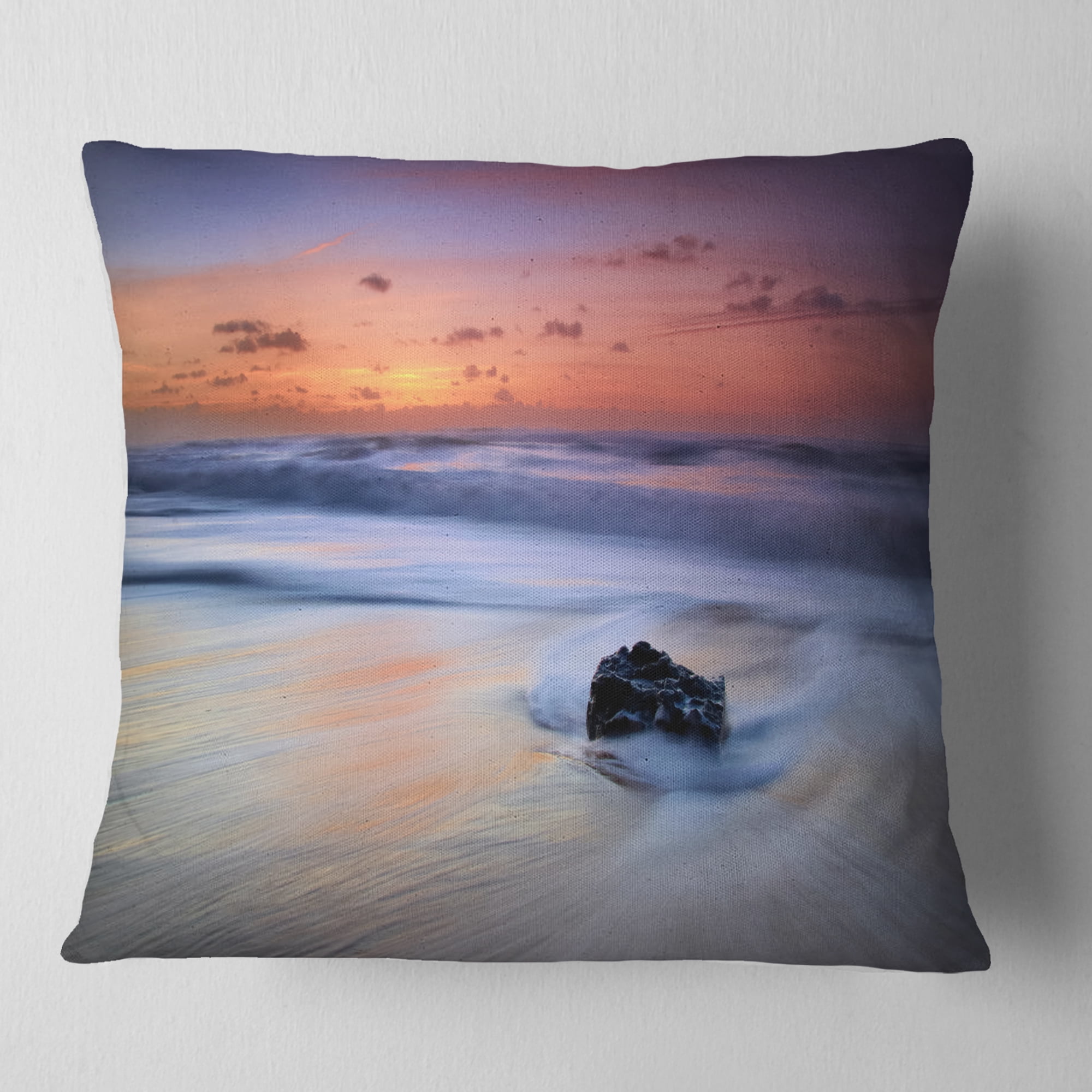 Designart Rushing Waves at Beach Magoito Sintra - Seashore Throw Pillow - 16x16