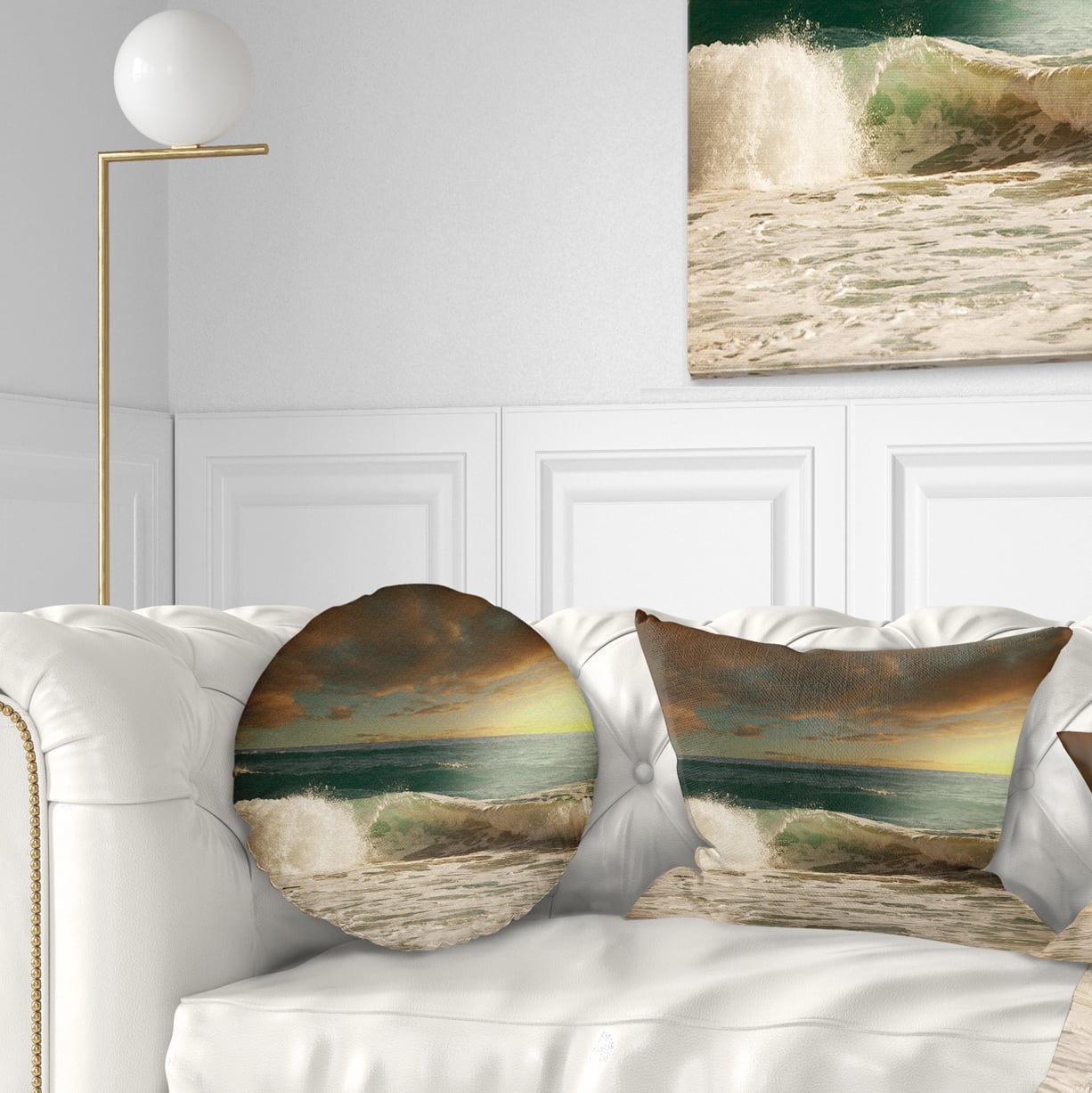 Designart Rushing Waves under Heavy Clouds - Beach Photo Throw Pillow - 12x20