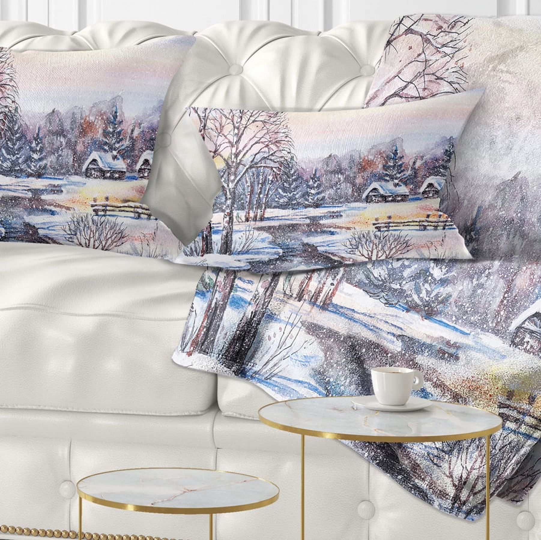 Designart Russian Winter Village - Landscape Photography Throw Pillow - 12x20
