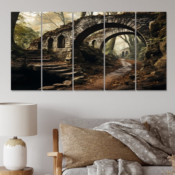 Designart "Rustic Archway Grey Bridge Elegance II" Architecture Wall Art Prints Set