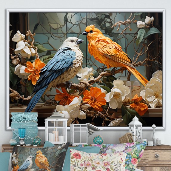 Designart "Rustic Birds Of Paradise Still Life" Birds Of Paradise Floater Framed Canvas Wall Art