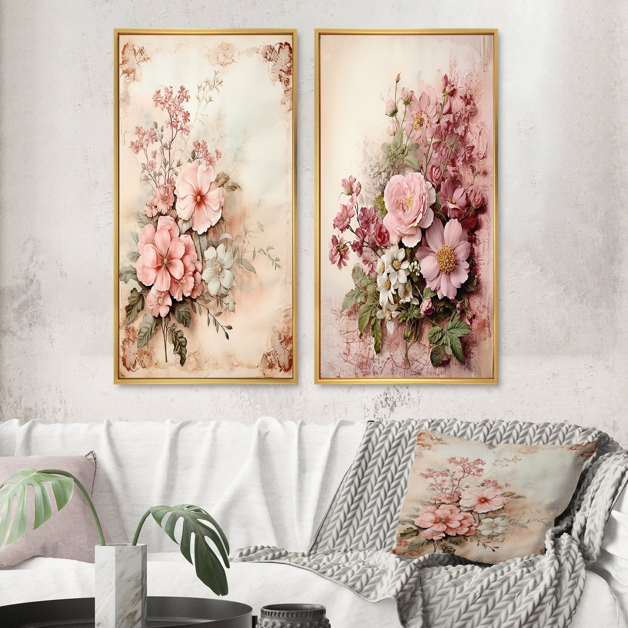 Designart "Rustic Bouquet Pink Roses in Blossom I" Rose Framed Wall Art ...