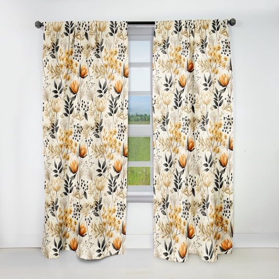 Designart "Rustic Charm In Botanical Blooms" Botanical Blackout Room Darkening Single Curtain Panel