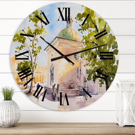 Designart 'Rustic Church In The Village' Country Wall Clock