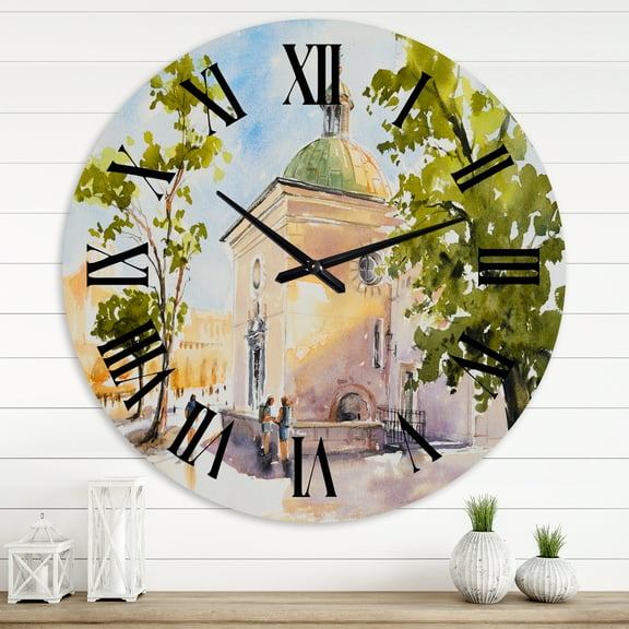 Designart 'Rustic Church In The Village' Country Wall Clock