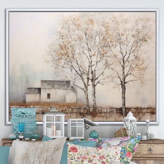 Designart "Rustic Farmhouse Tree Scenery" Landscape Trees Floater Framed Wall Decor