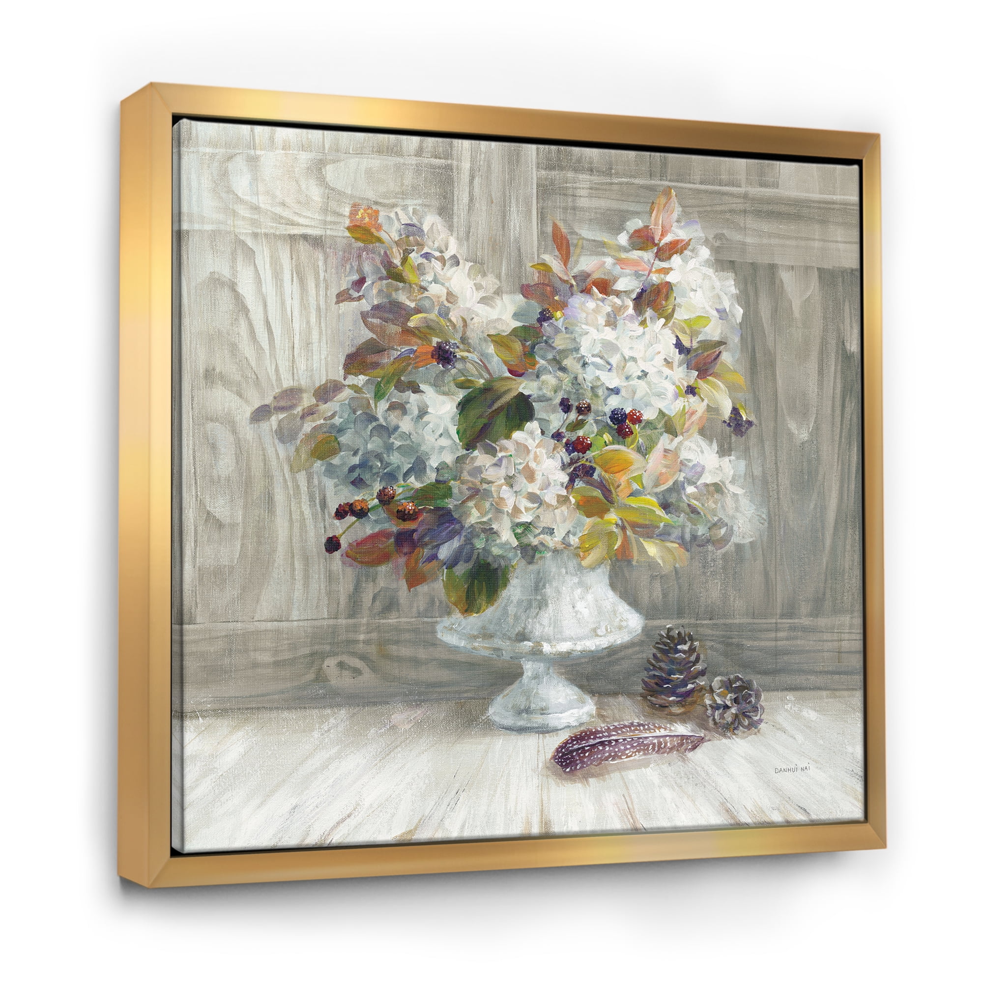 Designart ' Rustic Florals White ' Cabin & Lodge Framed Canvas