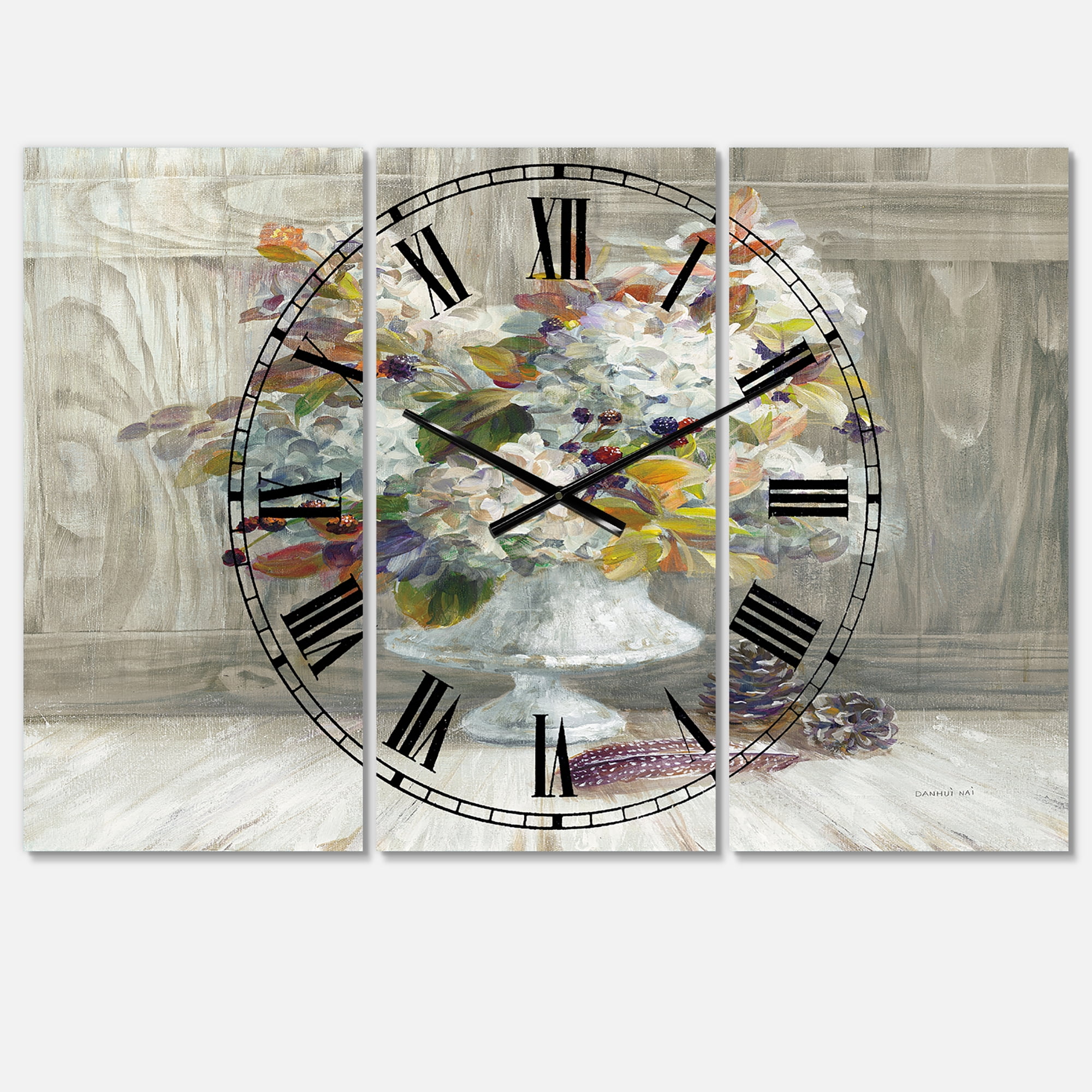 Designart 'Rustic Florals White' Lodge Wall Clock