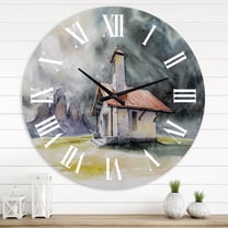 Designart 'Rustic House On Mountain Top During Storm' Country Wall Clock