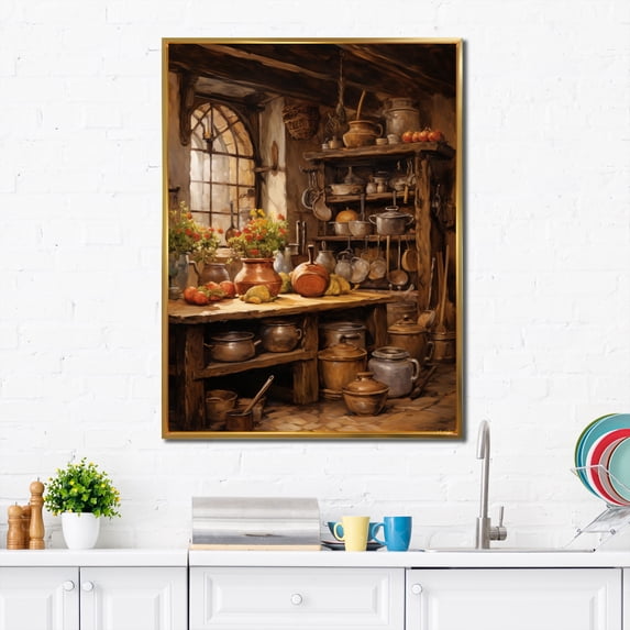 Designart "Rustic Kitchen Scenes II" Food & Beverage Floater Framed Wall Art Living Room