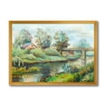thumbnail image 1 of Designart 'Rustic Landscape With Bridge On The River' Lake House Framed Art Print, 1 of 4