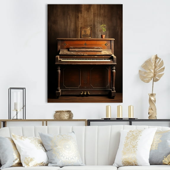 Designart "Rustic Melodies Of The Vintage Piano II" Music Wall Art Living Room