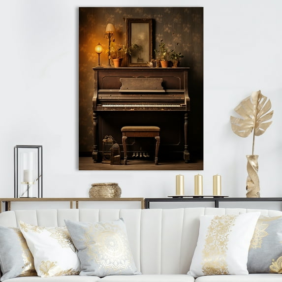 Designart "Rustic Melodies Of The Vintage Piano" Music Canvas Art Print