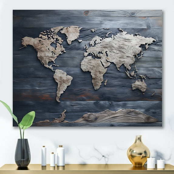 Designart "Rustic Pathways On The World Map I" World Map Wall Art Living Room