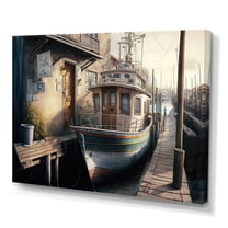 Designart Rustic Port With A Fishing Boat IV Canvas Wall Art