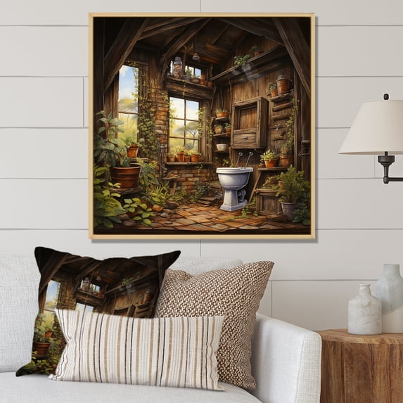 Designart "Rustic Retreat in the Toilet" Bath & Laundry Floater Framed Wall Art Living Room