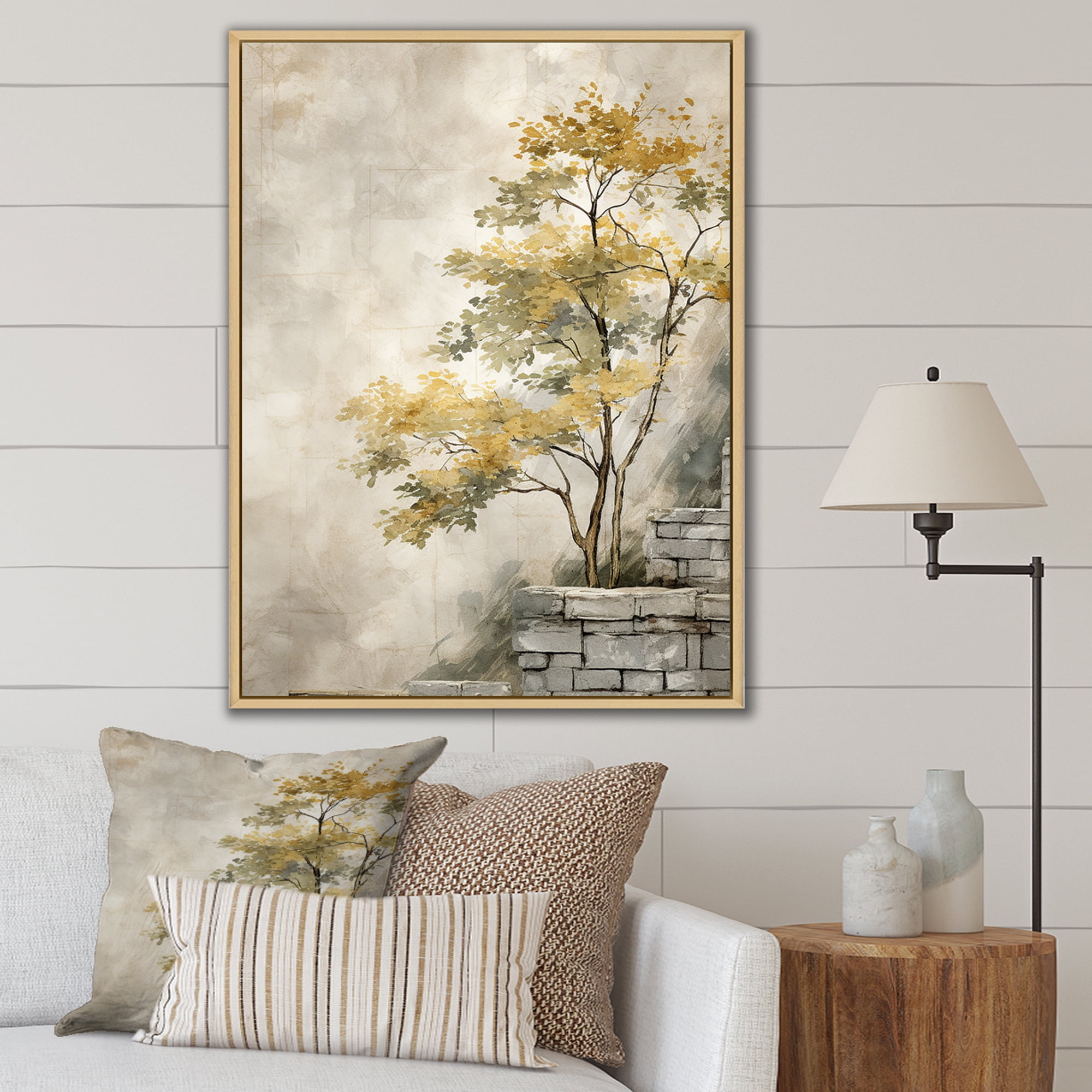 Designart "Rustic Sycamore Tree Pendant" Floral Framed Wall Art
