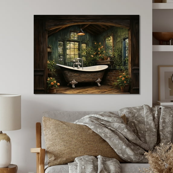 Designart "Rustic Woodland Bathroom Retreat II" Bath & Laundry Metal Art Living Room
