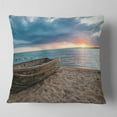 thumbnail image 1 of Designart Rusty Row Boat on Sand at Sunset - Seascape Throw Pillow - 18x18, 1 of 4