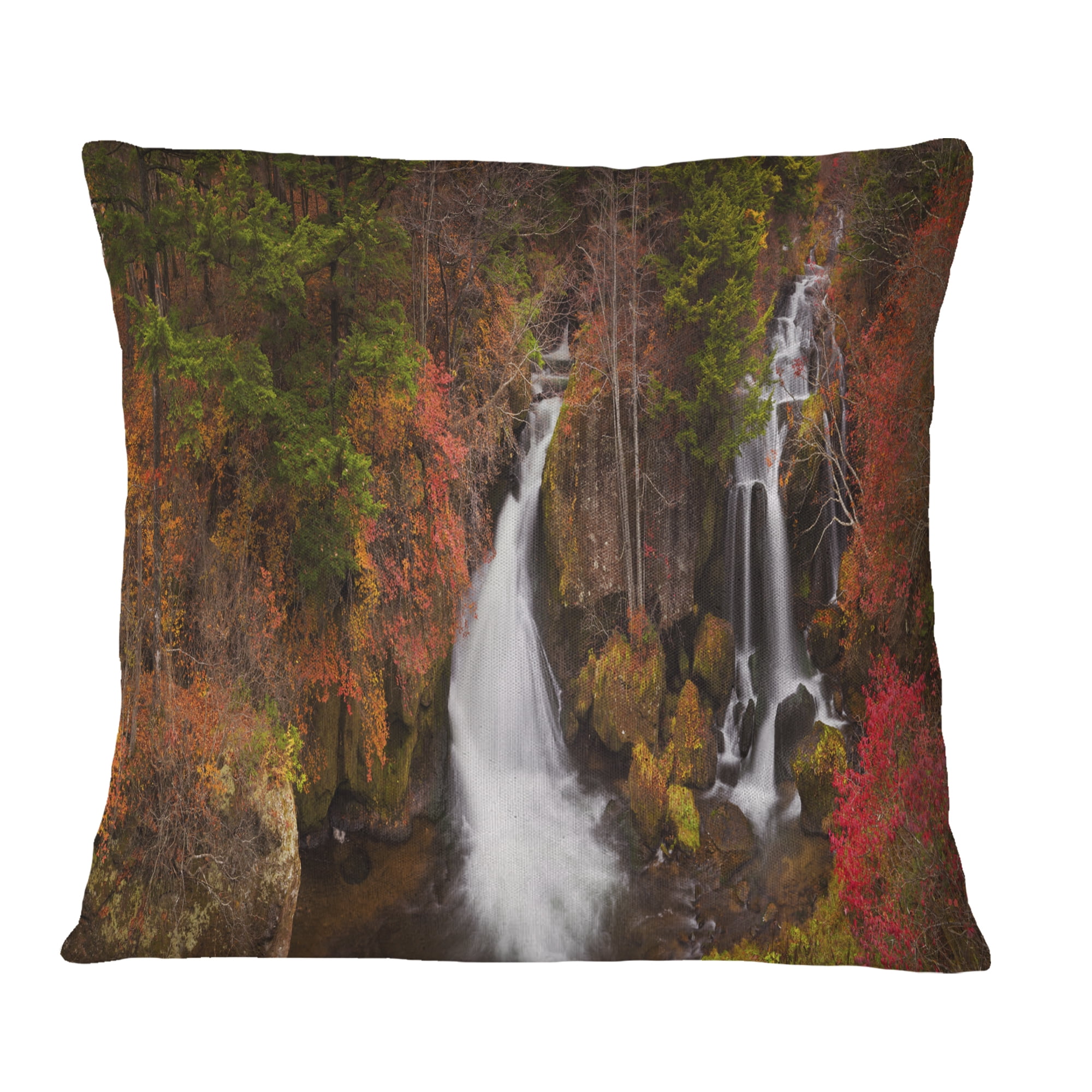 Designart Ryuzu Falls near Nikko Japan - Landscape Printed Throw Pillow - 16x16