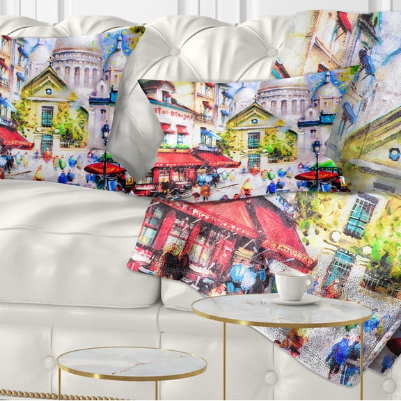 Designart Sacre Coeur and Montmartre - Cityscape Throw Pillow - 12x20