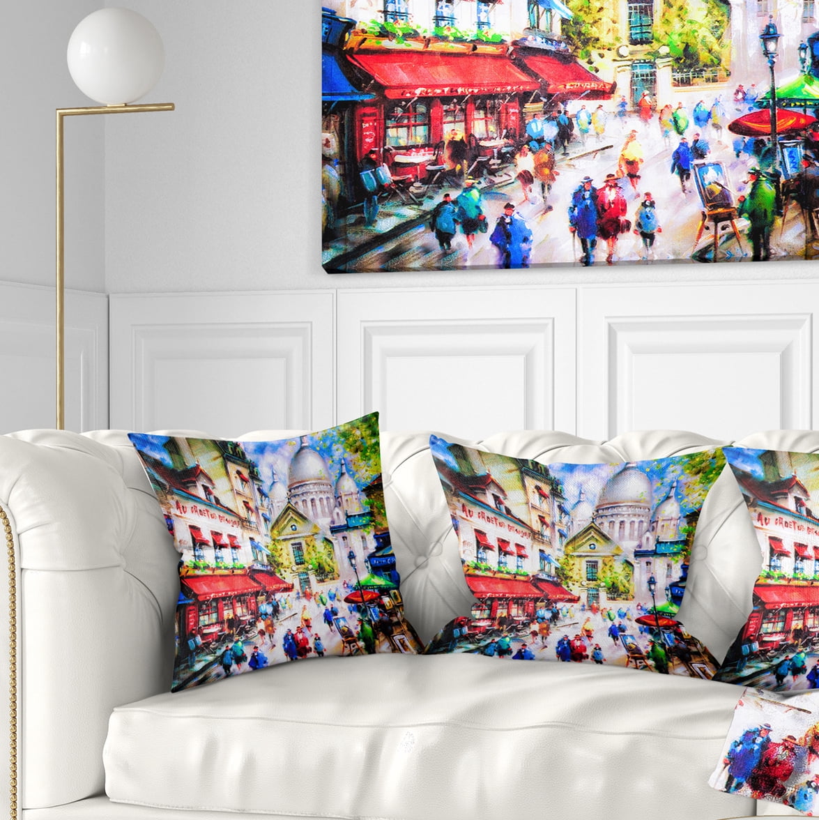 Designart Sacre Coeur and Montmartre - Cityscape Throw Pillow - 18x18