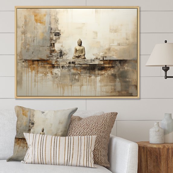 Designart "Sacred Buddhist Sculpture II" Buddhism Floater Framed Wall Art Living Room