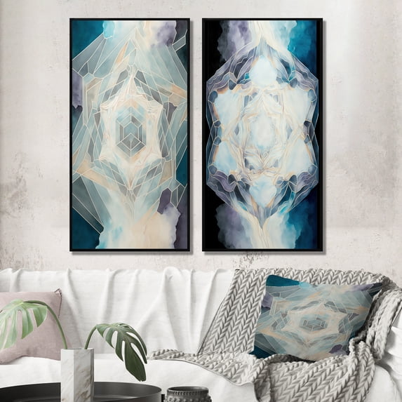 Designart "Sacred Geometry Essentials - Patterns Unveiled VII" Modern Geometric Framed Wall Art Set Of 2 - Modern Beige Gallery Wall Frame Set For Home Decor