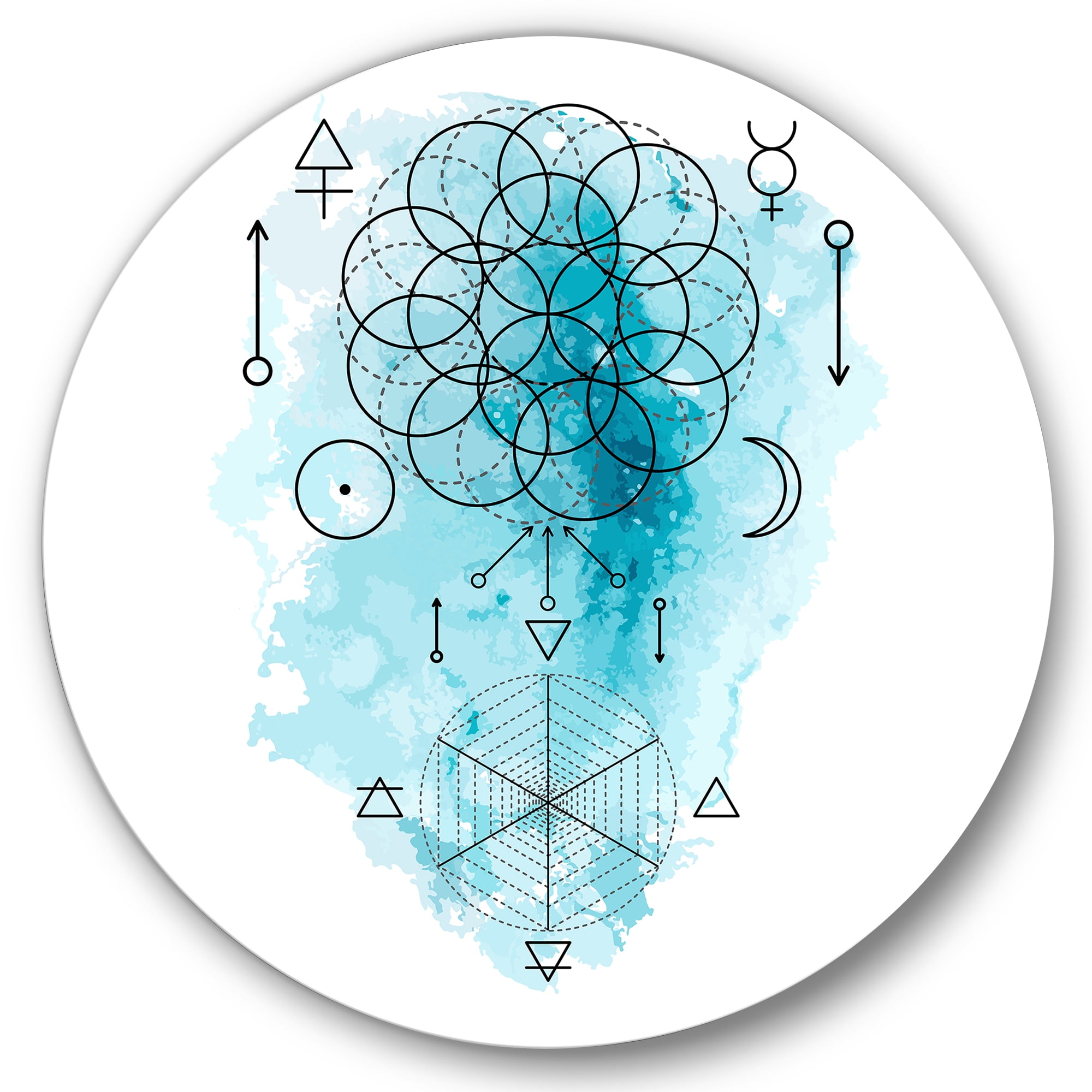 Designart 'Sacred Geometry and Symbol of Alchemy I' Bohemian & Eclectic Circle Metal Wall Art 23x23 - Disc of 23