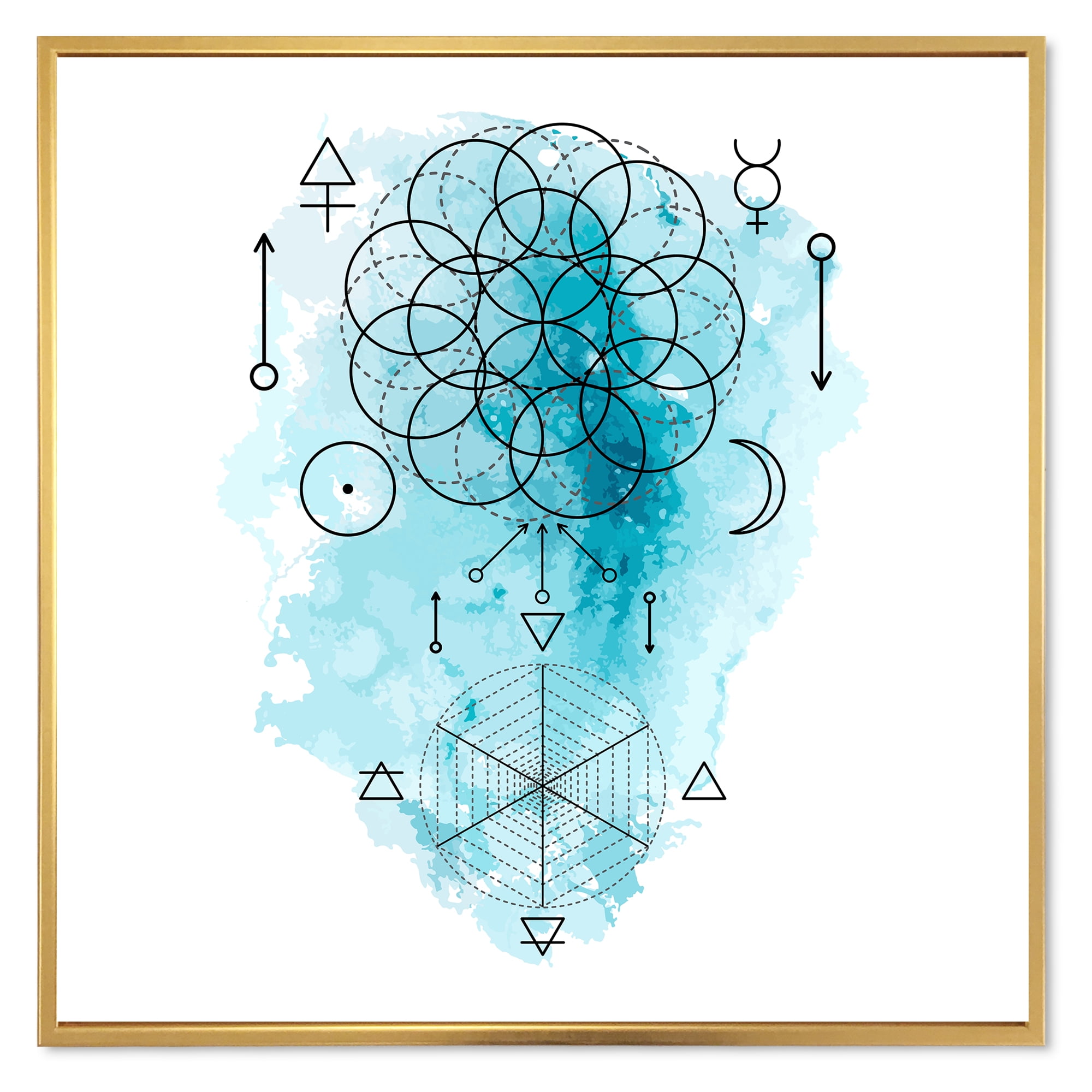 Designart 'Sacred Geometry and Symbol of Alchemy I' Bohemian & Eclectic Framed Canvas Wall Art Print