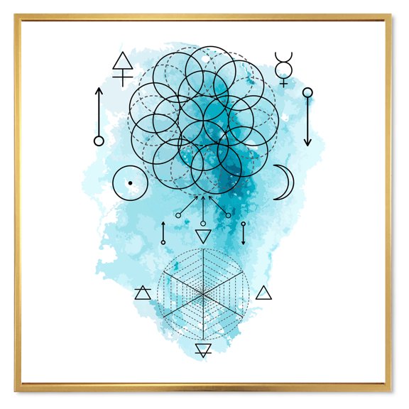 Designart 'Sacred Geometry and Symbol of Alchemy I' Bohemian & Eclectic Framed Canvas Wall Art Print