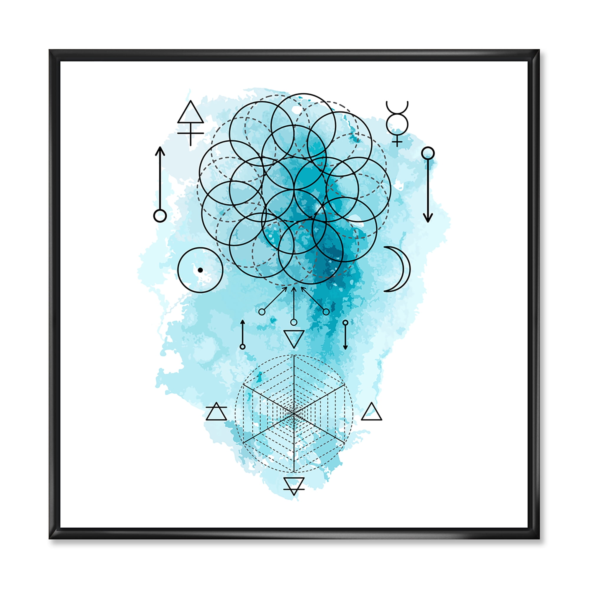 Designart 'Sacred Geometry and Symbol of Alchemy I' Bohemian & Eclectic Framed Canvas Wall Art Print