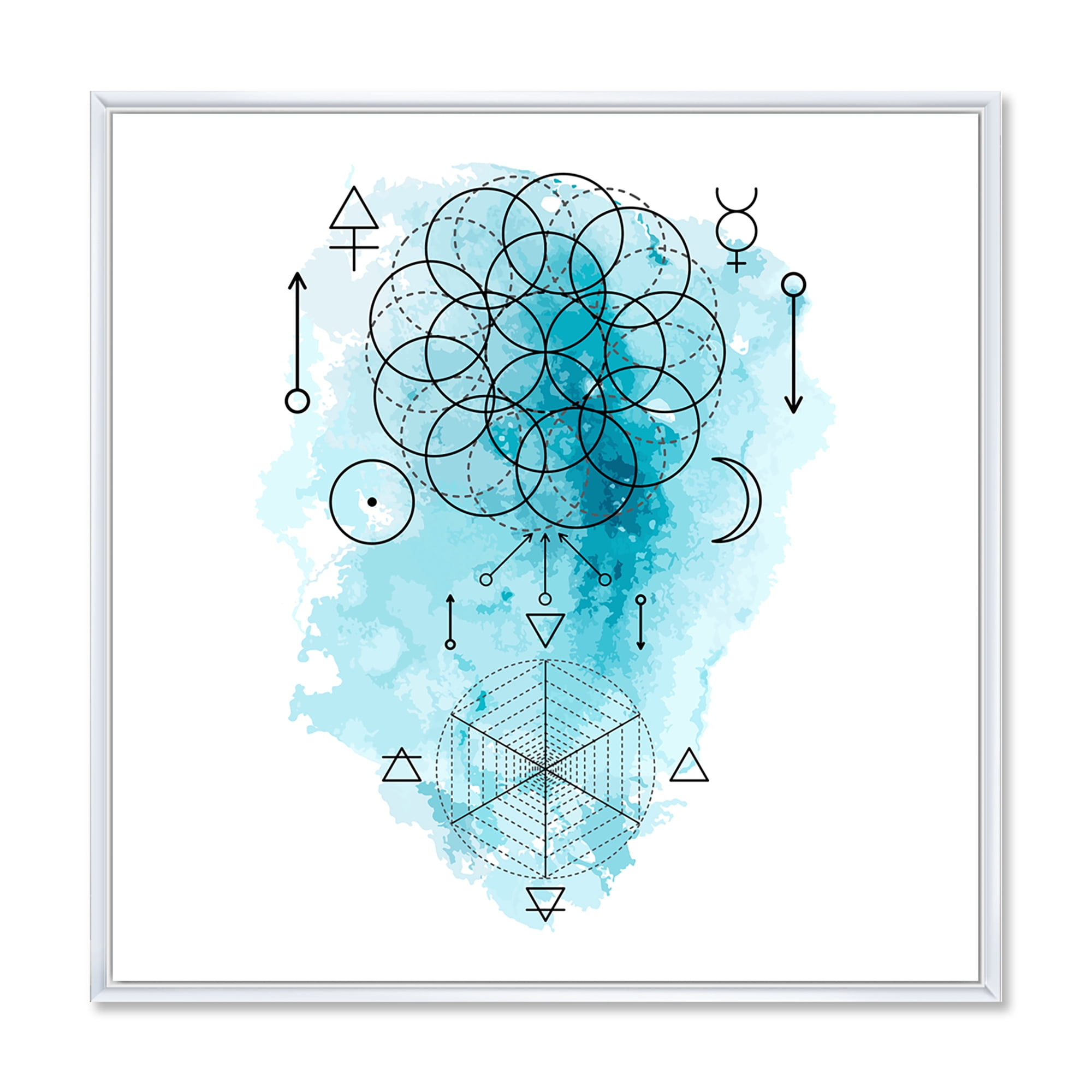 Designart 'Sacred Geometry and Symbol of Alchemy I' Bohemian & Eclectic Framed Canvas Wall Art Print