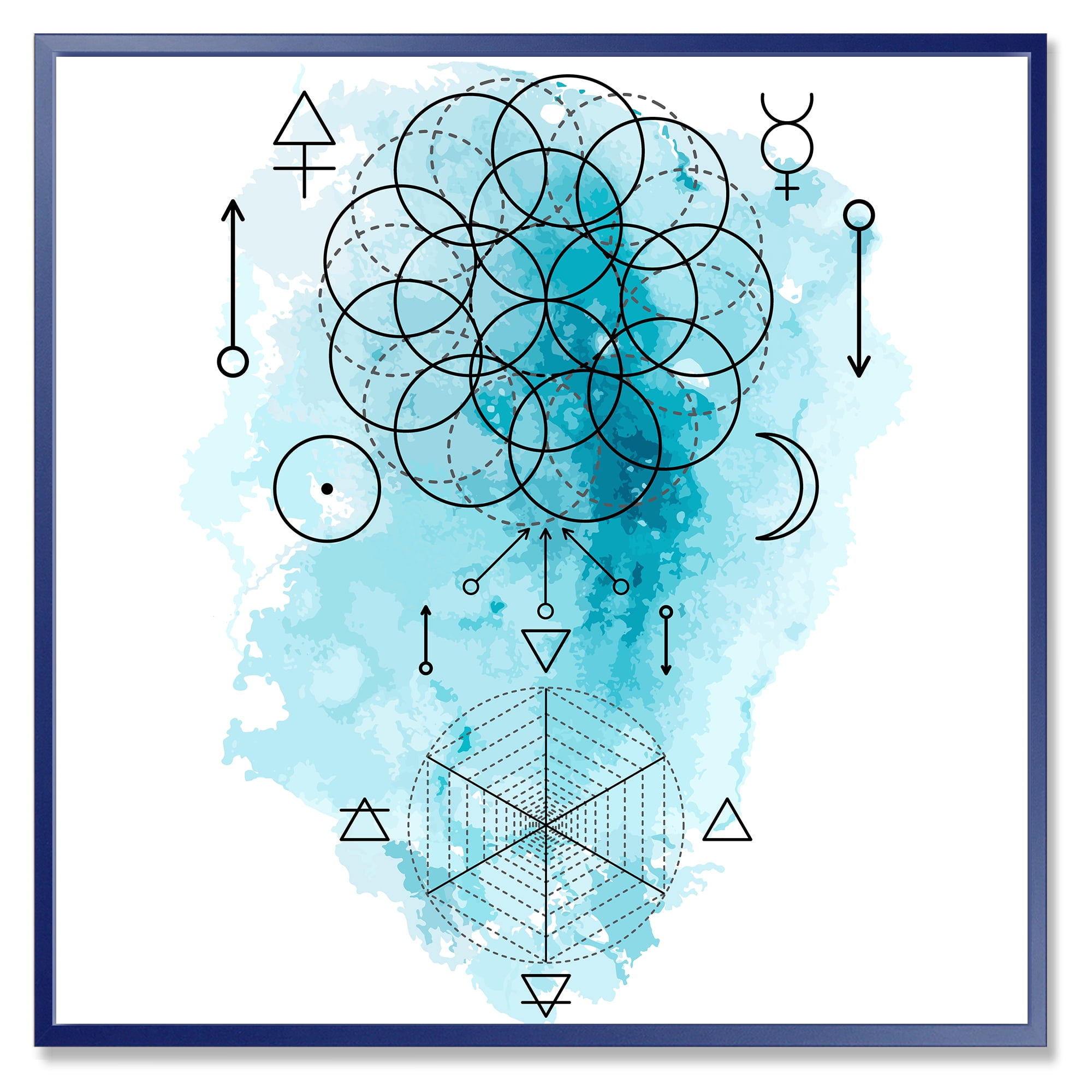 Designart 'Sacred Geometry and Symbol of Alchemy I' Bohemian & Eclectic Framed Canvas Wall Art Print