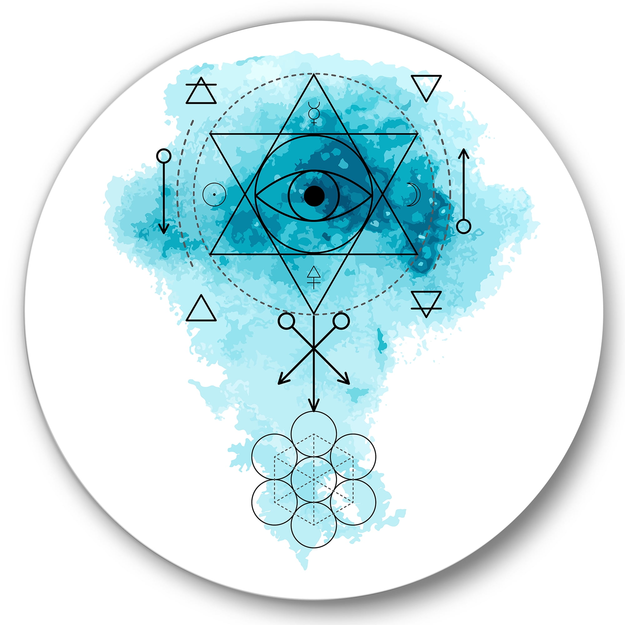 Designart 'Sacred Geometry and Symbol of Alchemy II' Bohemian & Eclectic Circle Metal Wall Art 29x29 - Disc of 29
