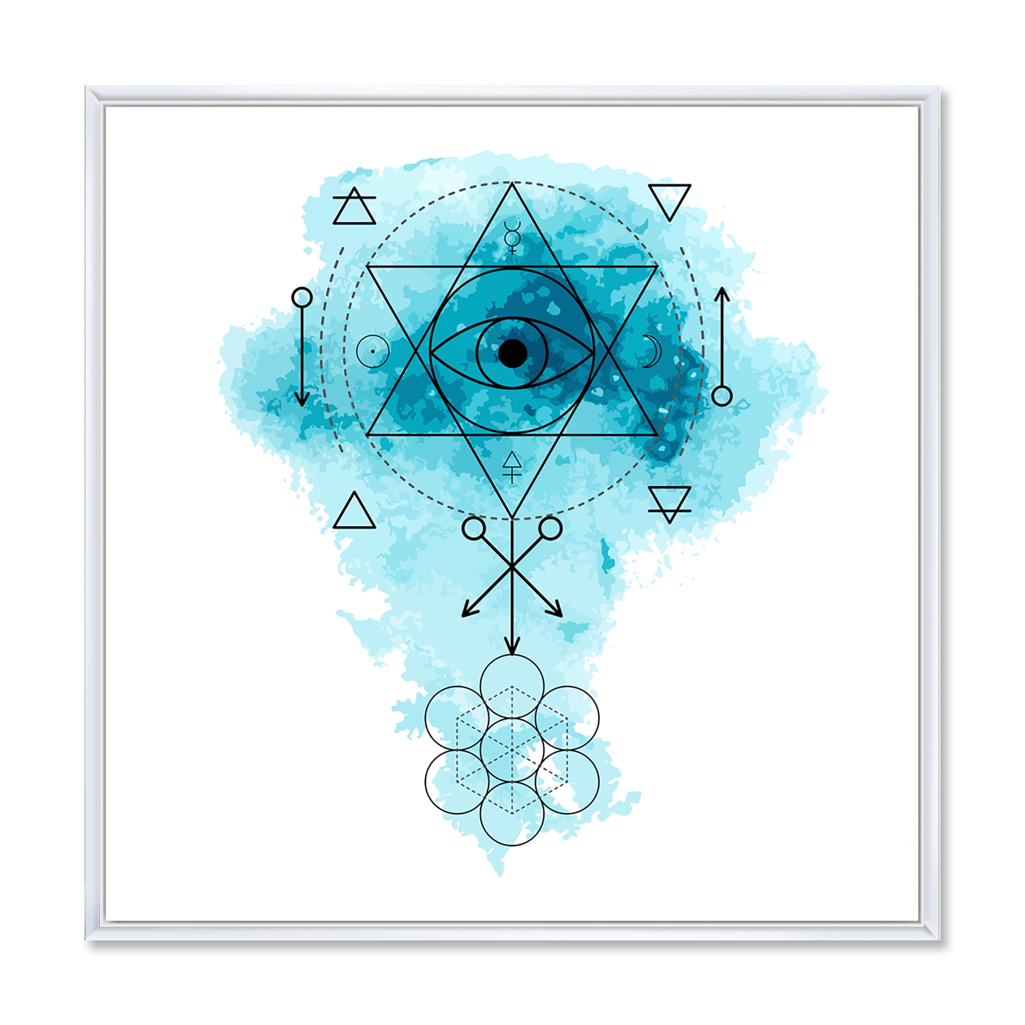 Designart 'Sacred Geometry and Symbol of Alchemy II' Bohemian & Eclectic Framed Canvas Wall Art Print