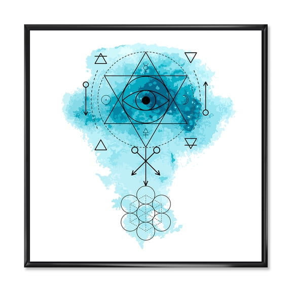 Designart 'Sacred Geometry and Symbol of Alchemy II' Bohemian & Eclectic Framed Canvas Wall Art Print