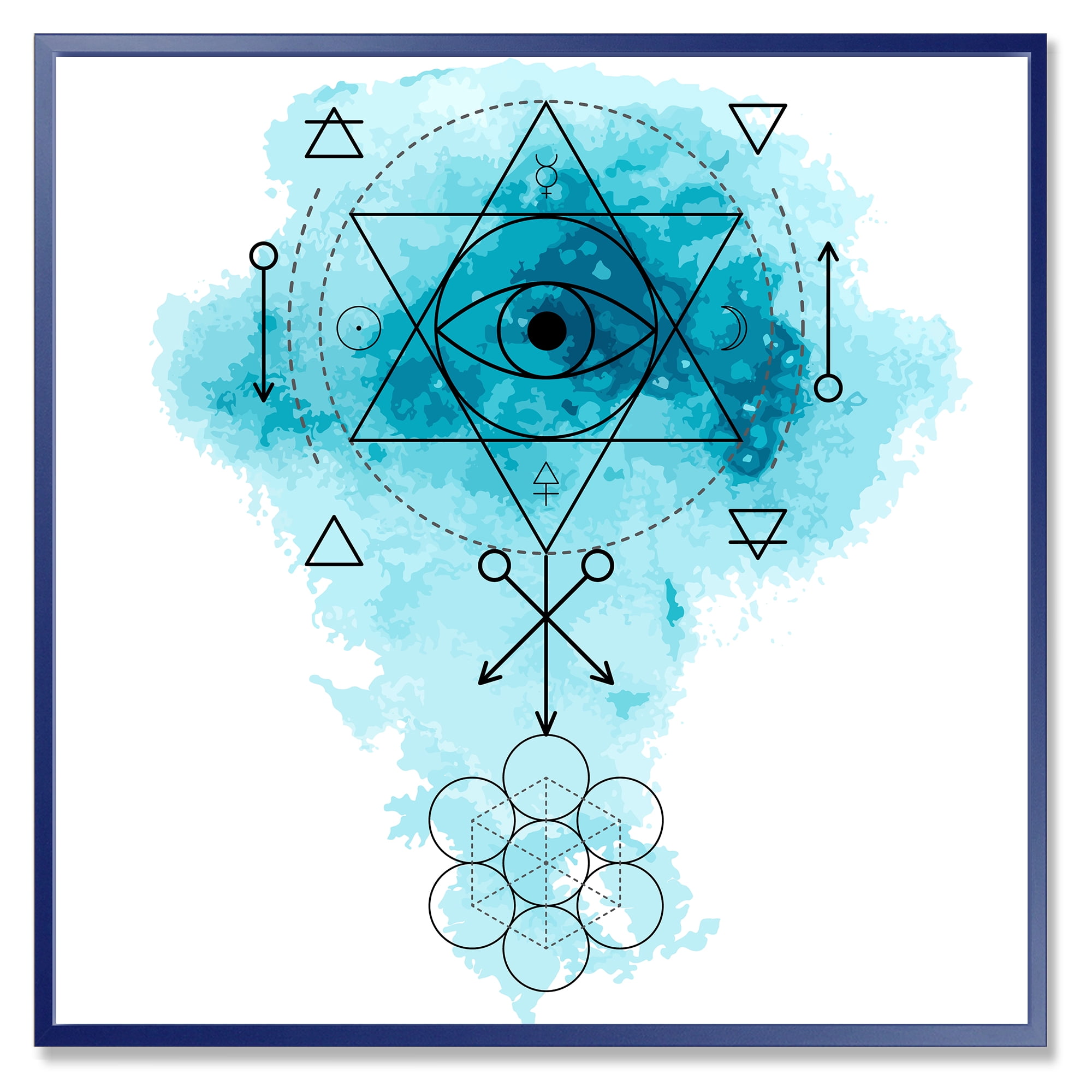 Designart 'Sacred Geometry and Symbol of Alchemy II' Bohemian & Eclectic Framed Canvas Wall Art Print