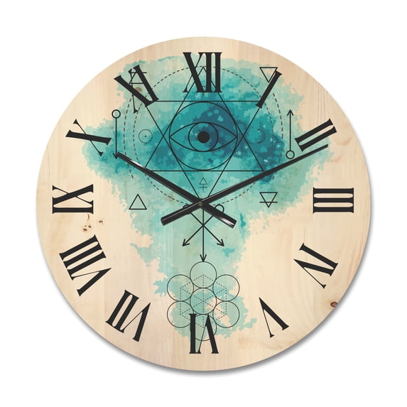 Designart 'Sacred Geometry and Symbol of Alchemy II' Bohemian & Eclectic Wood Wall Clock