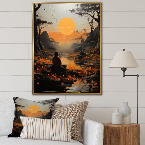 Designart "Sacred Marigolds in Hindu Rituals II" Hinduisim Floater Framed Canvas Wall Art
