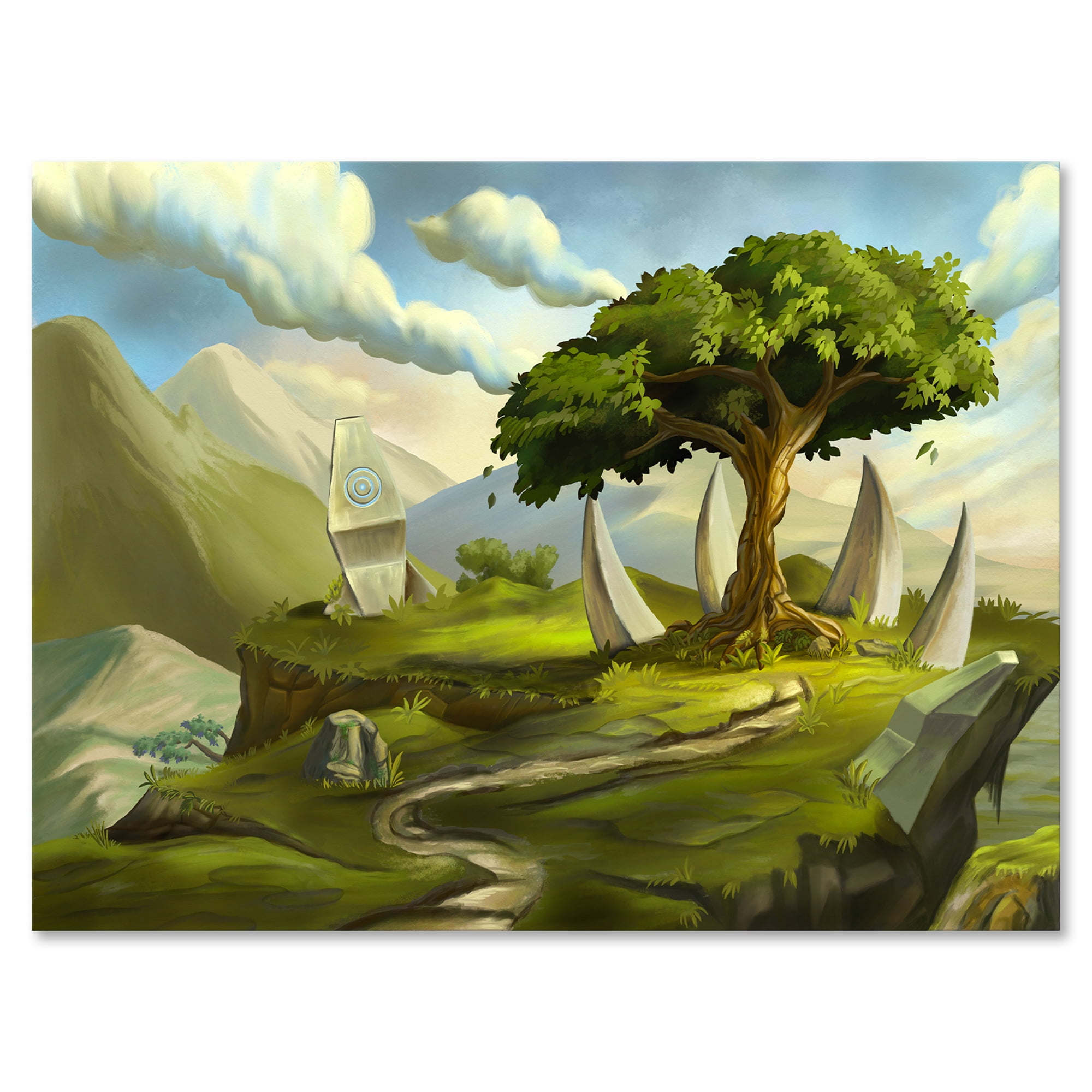 Designart ' Sacred Tree In A Fantasy Green Landscape ' Traditional Canvas Wall Art Print