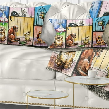 Designart Sad Animals in the Pound - Abstract Throw Pillow - 12x20