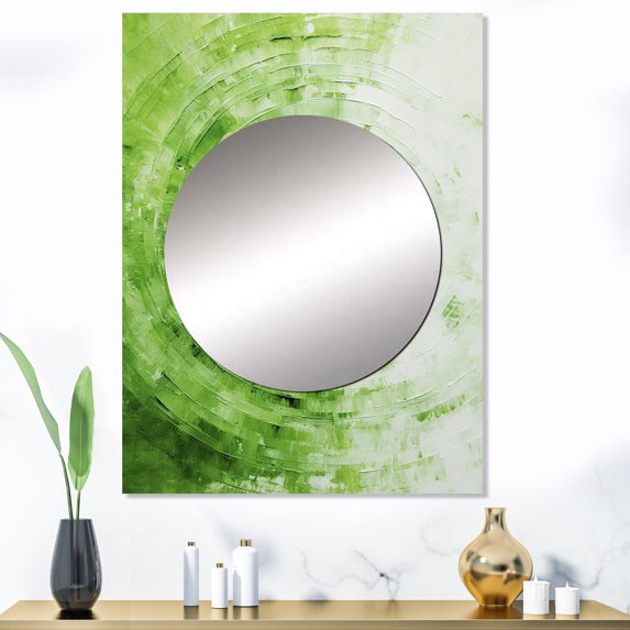 Designart "Sage Spirals In Green And White" Abstract Shapes Mirror Wall Decor - Modern Green Abstract Living Room Wall Mirror Art - 40" x 30" Inch